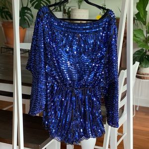 Endless Rose Royal Blue Sequin Romper- Size M *GORGEOUS SHOWSTOPPER!*